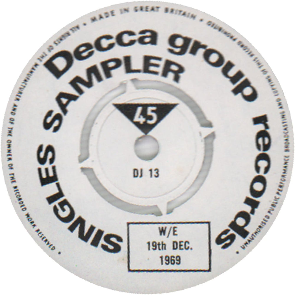 Decca Decca Group Records Singles Sampler W/E 19th Dec. 1969 UK Promo 7" vinyl single (7 inch record / 45) DJ13