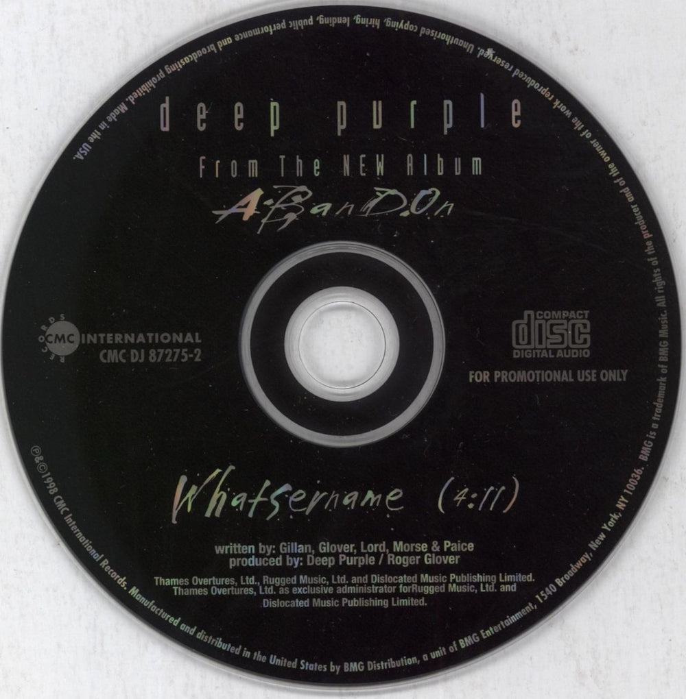 Deep Purple Whatsername US Promo CD single (CD5 / 5") DEEC5WH131825