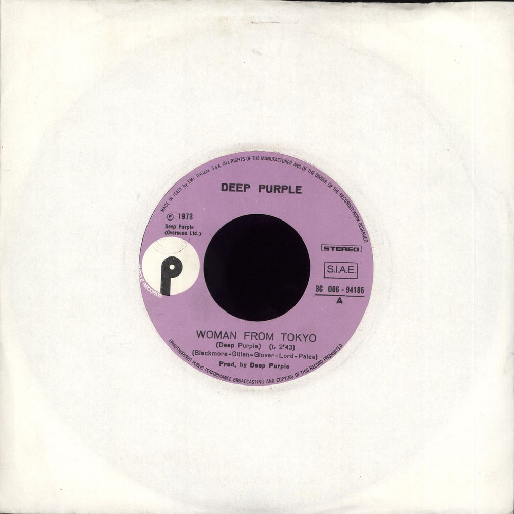 Deep Purple Woman From Tokyo Italian 7" vinyl single (7 inch record / 45) 3C006-94185