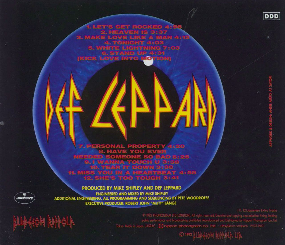 Def Leppard Adrenalize Japanese CD album (CDLP)