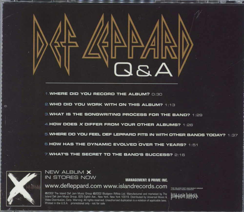 Def Leppard Q&A US Promo CD album (CDLP)