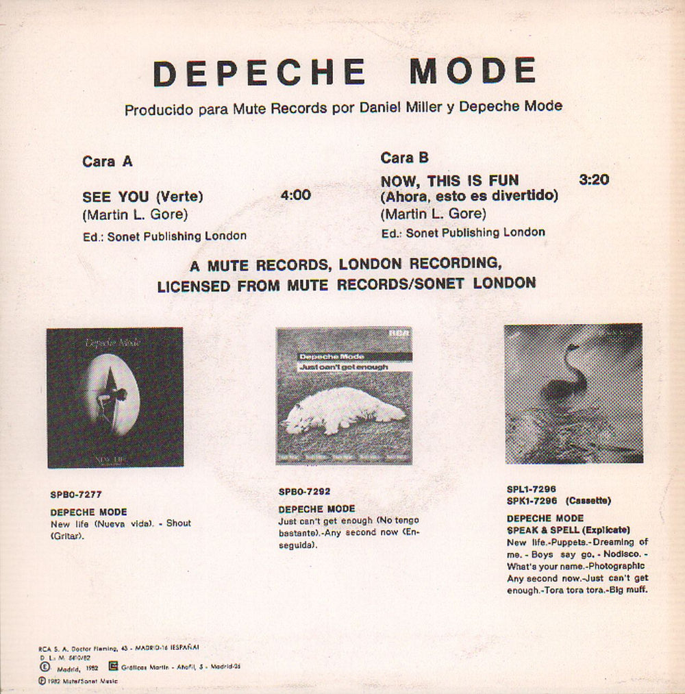 Depeche Mode Verte (See You) Spanish Promo 7" vinyl single (7 inch record / 45) DEP07VE253601