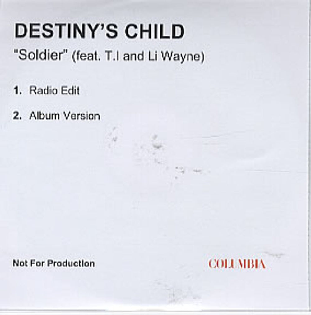 Destiny's Child Soldier UK Promo CD-R acetate CD-R ACETATE