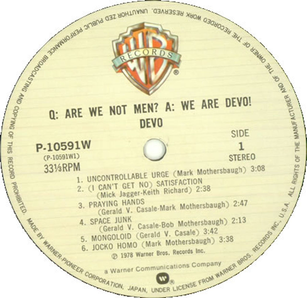 Devo Q: Are We Not Men? A: We Are Devo! Japanese vinyl LP album (LP record) DVOLPQA424360