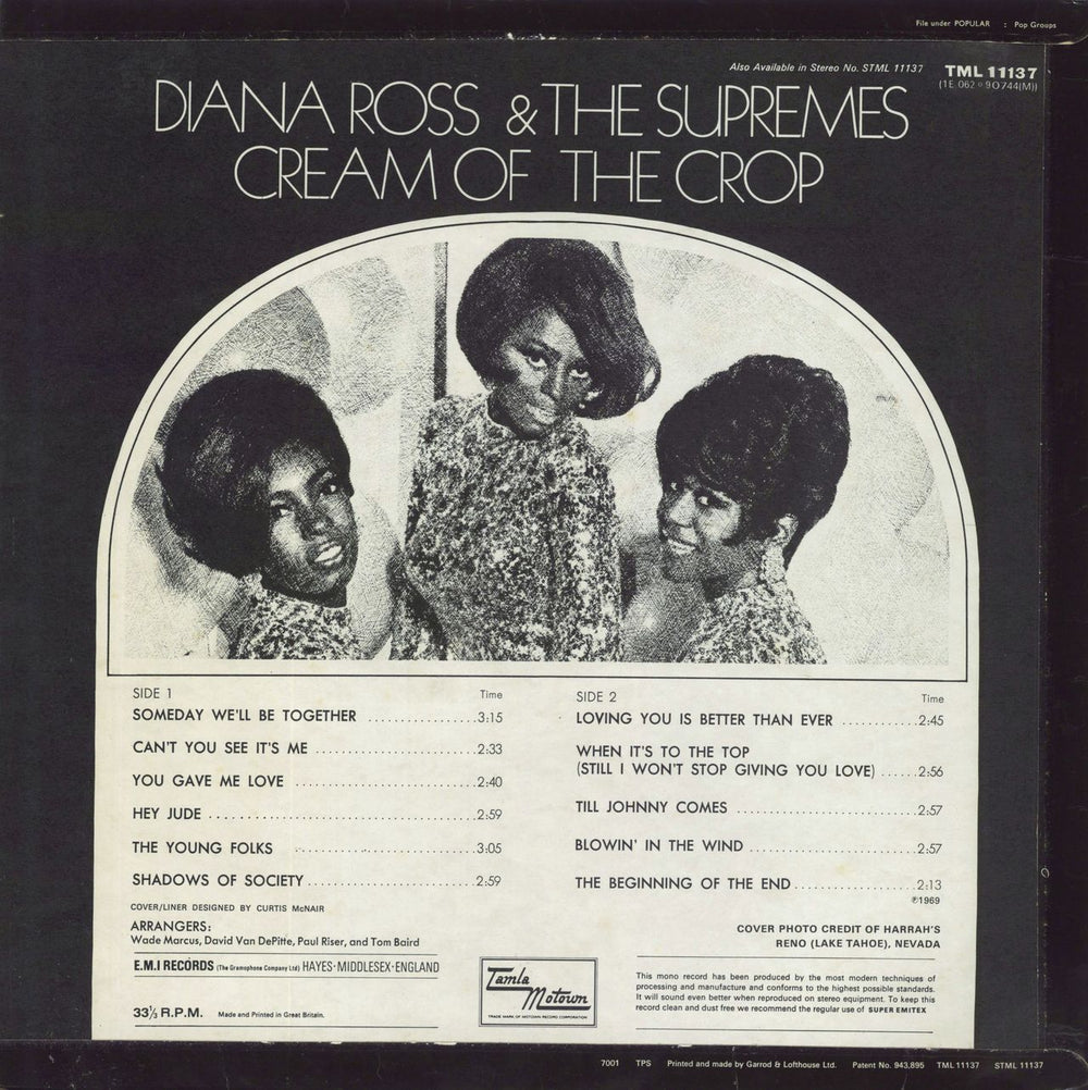 Diana Ross & The Supremes Cream Of The Crop UK vinyl LP album (LP record)