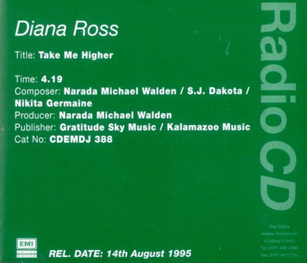 Diana Ross Take Me Higher UK Promo CD single (CD5 / 5") CDEMDJ388