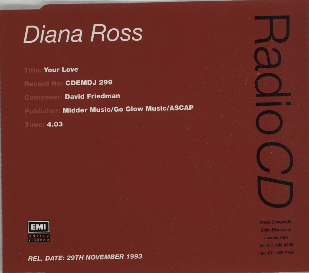 Diana Ross Your Love UK Promo CD single (CD5 / 5") CDEMDJ299