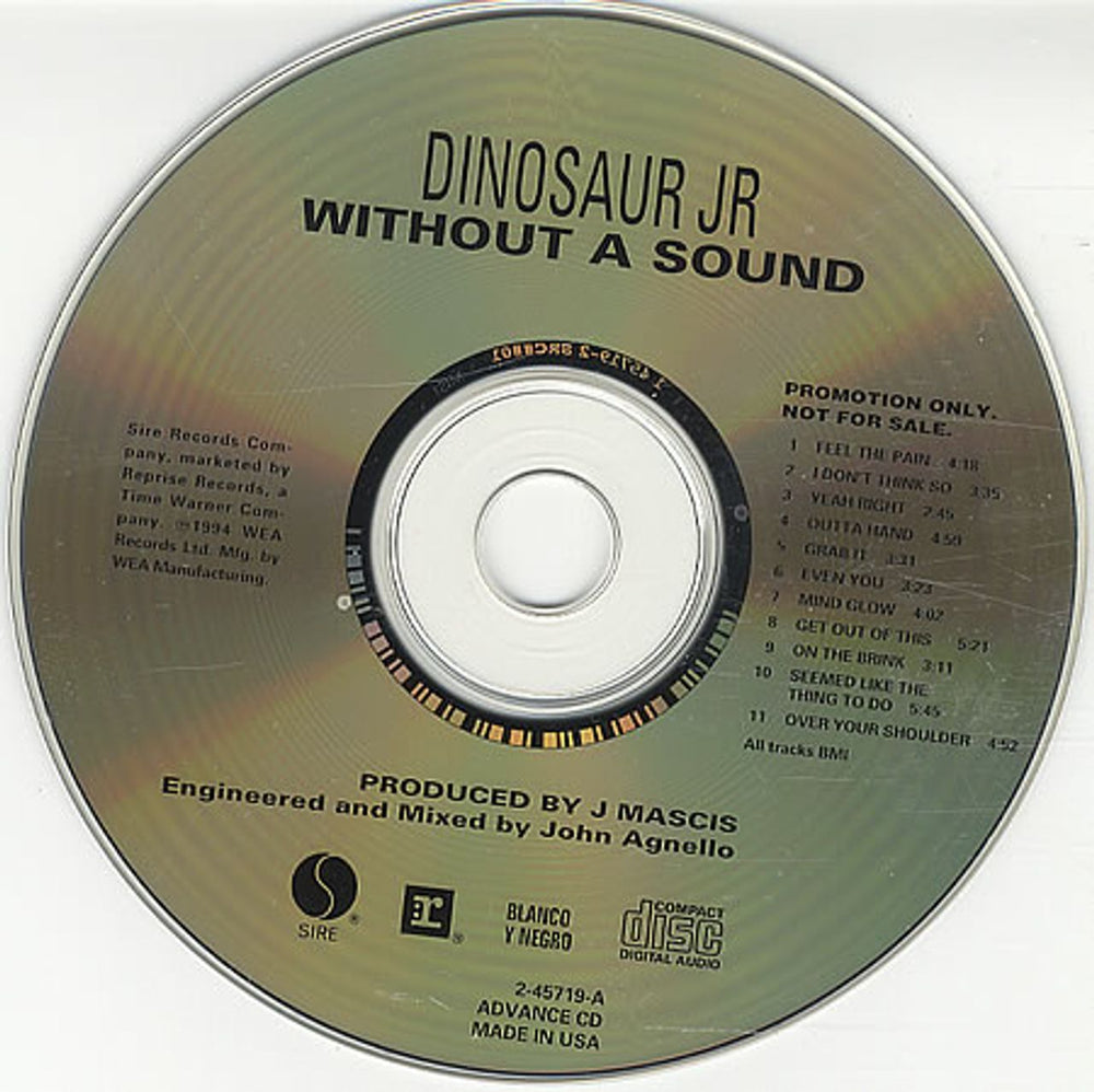 Dinosaur Jr Without A Sound US Promo CD album (CDLP) 2-45719-A