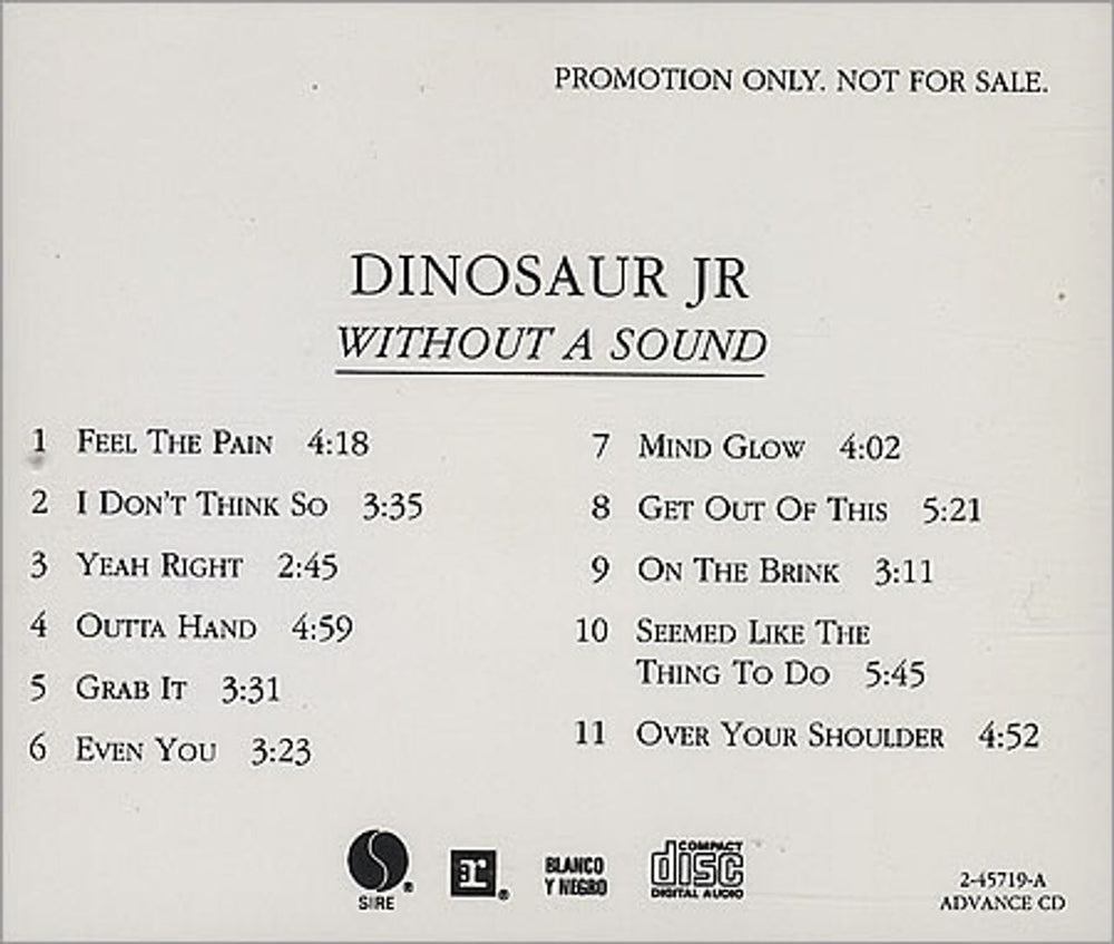 Dinosaur Jr Without A Sound US Promo CD album (CDLP) DJRCDWI128061