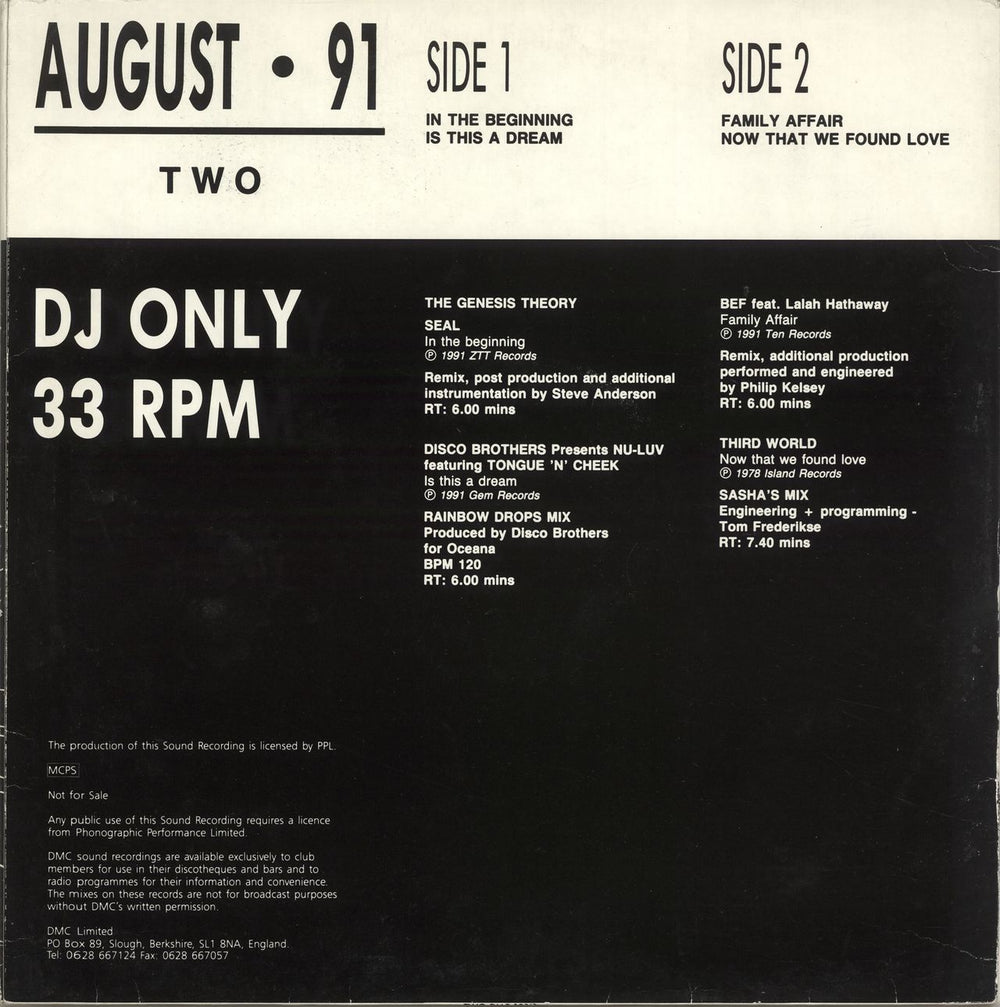 DMC August 91 Two UK Promo 12" vinyl single (12 inch record / Maxi-single)