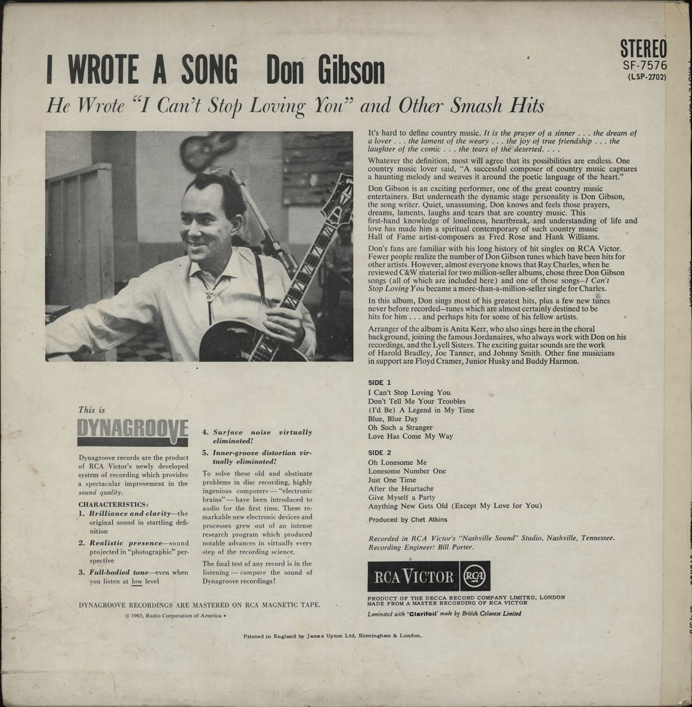 Don Gibson I Wrote A Song... UK vinyl LP album (LP record)