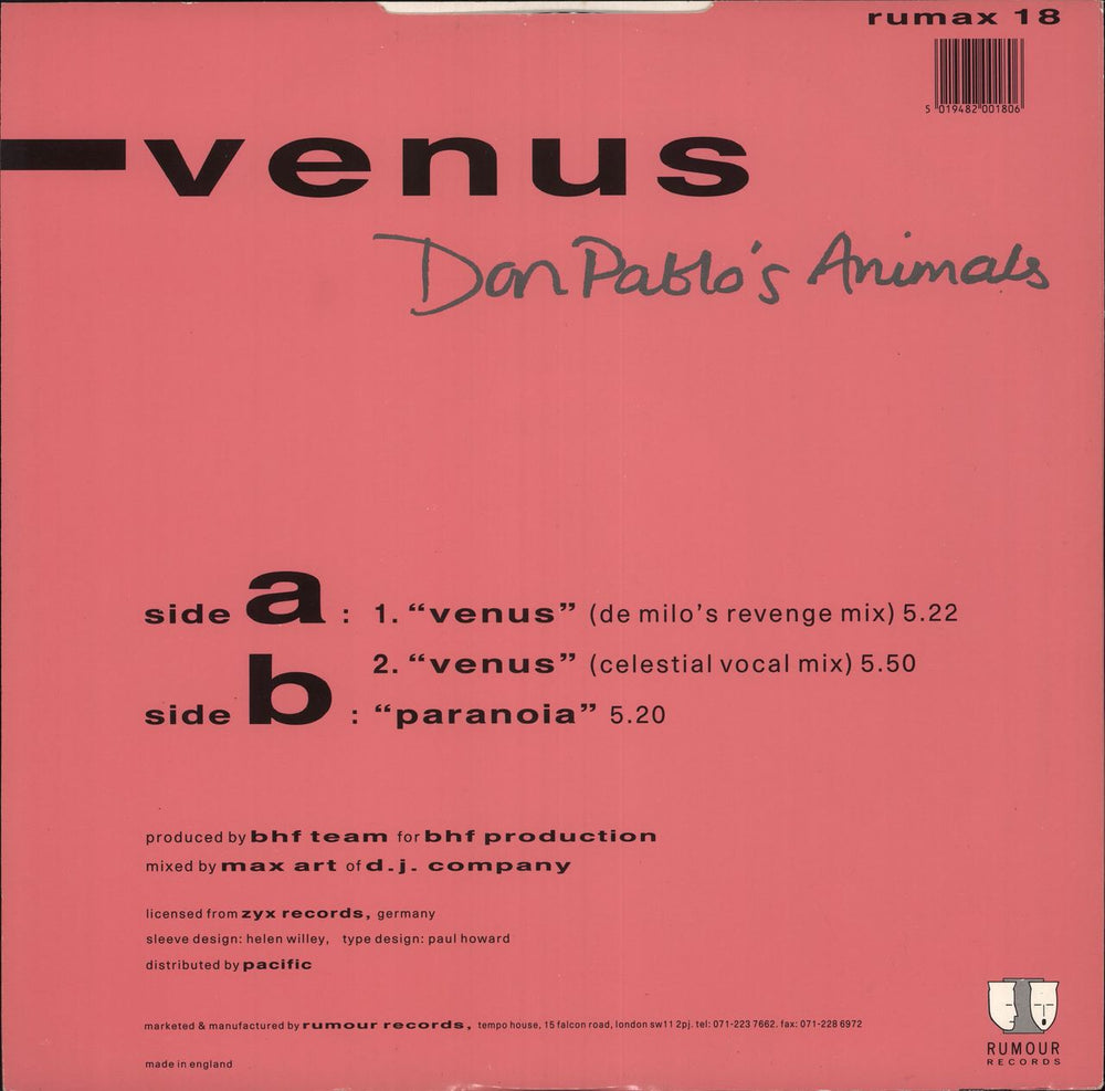 Don Pablo's Animals Venus UK 12" vinyl single (12 inch record / Maxi-single) D3N12VE738195