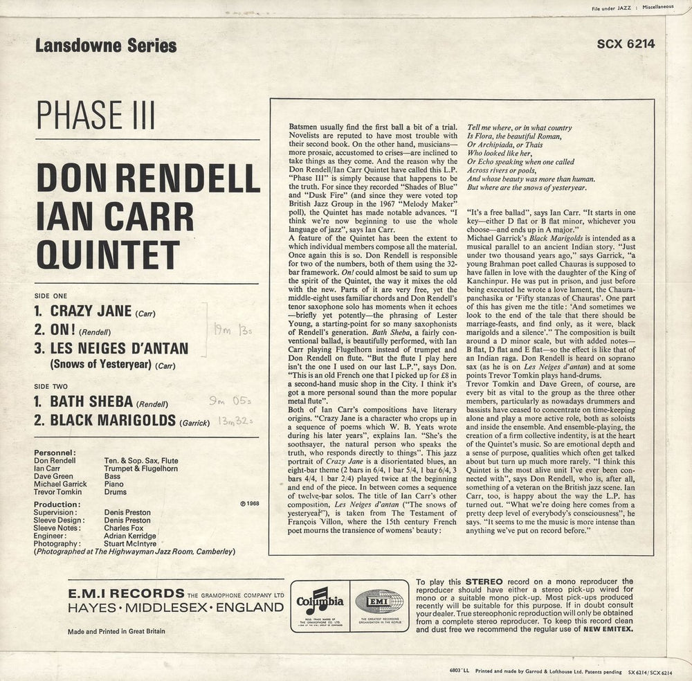 Don Rendell & Ian Carr Phase III - EX UK vinyl LP album (LP record)