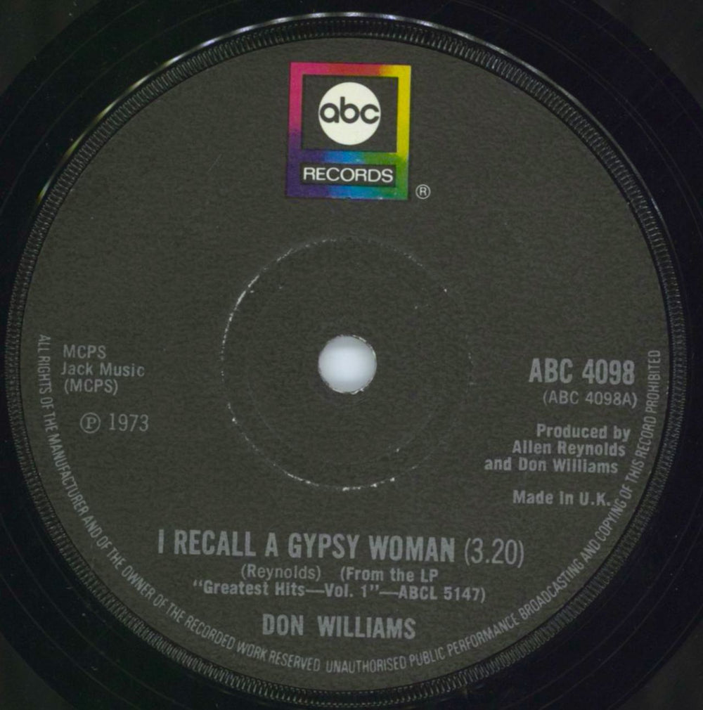 Don Williams I Recall A Gypsy Woman UK 7" vinyl single (7 inch record / 45) ABC4098