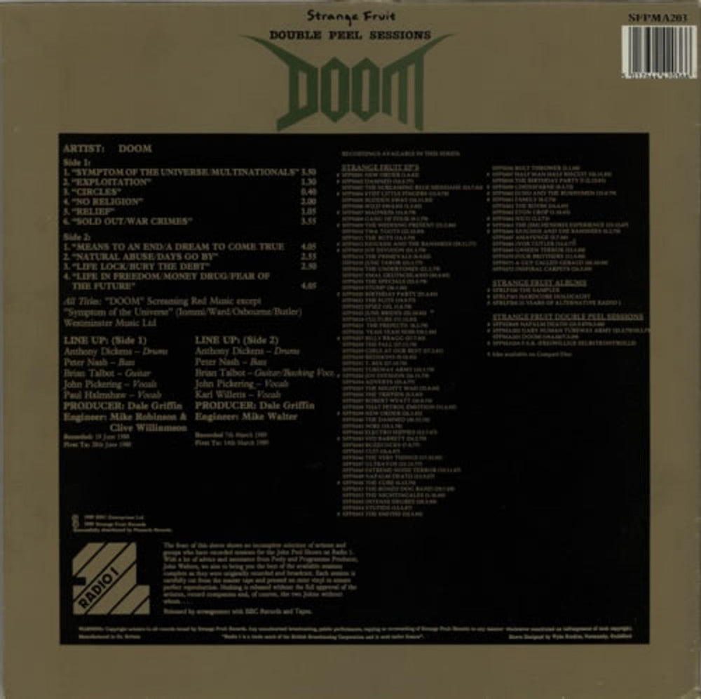 Doom Double Peel Sessions UK vinyl LP album (LP record) E4-LPDO590439