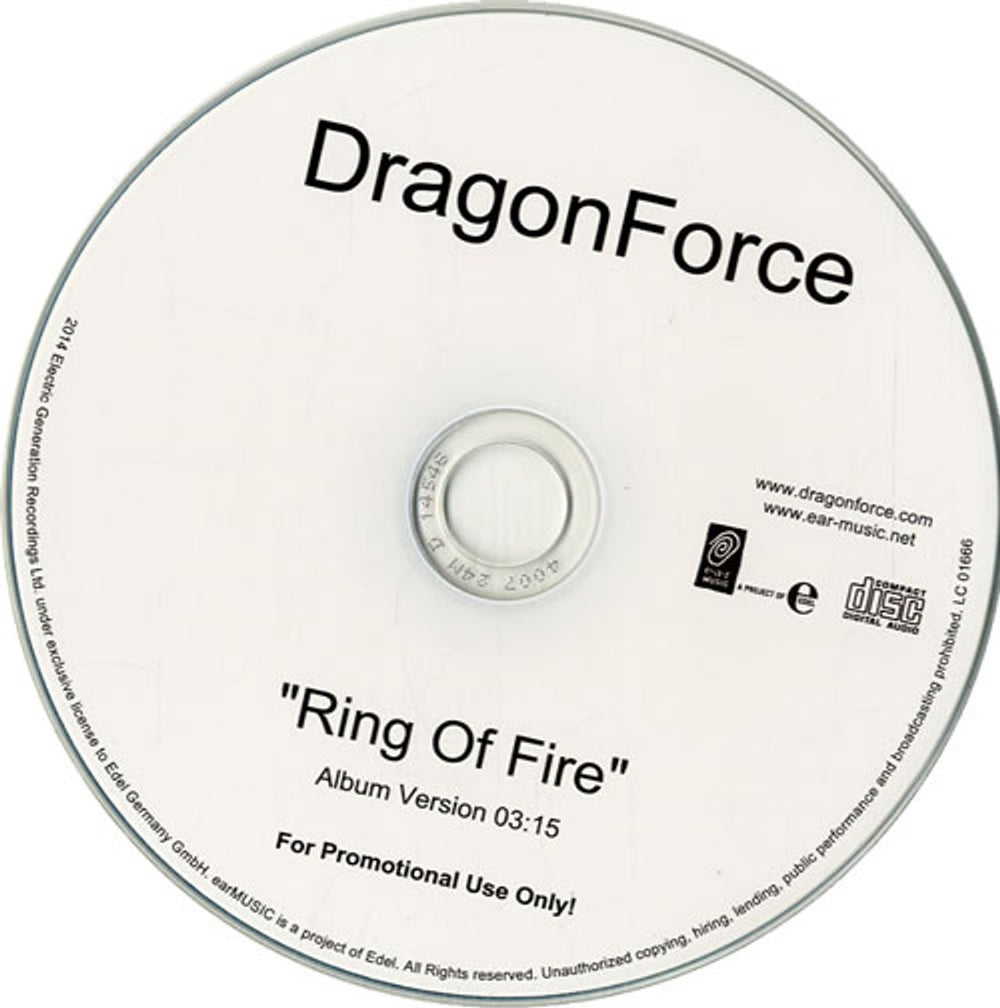 Dragonforce Ring Of Fire UK Promo CD-R acetate CD-R