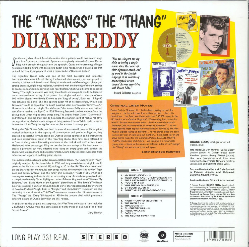 Duane Eddy The "Twangs" The "Thang" - 180gram Vinyl UK vinyl LP album (LP record) 8436559461610