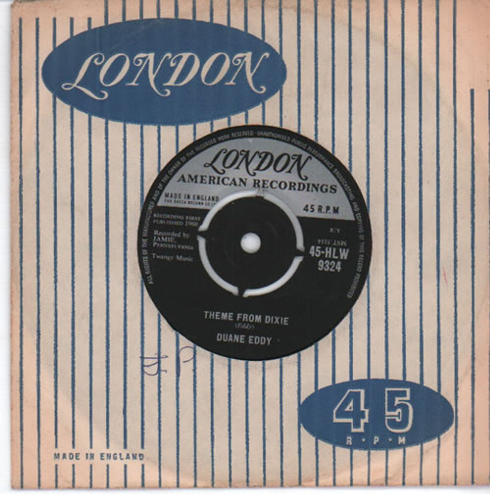 Duane Eddy Theme From Dixie UK 7" vinyl single (7 inch record / 45) 45-HLW9324