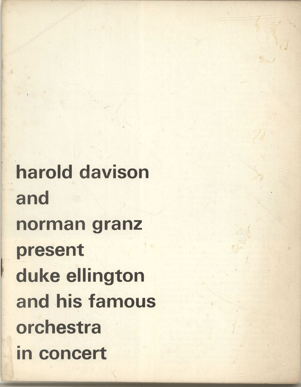 Duke Ellington Harold Davison And Norman Granz Present Duke Ellington And His Famous Orchestra In Concert UK tour programme TOUR PROGRAMME