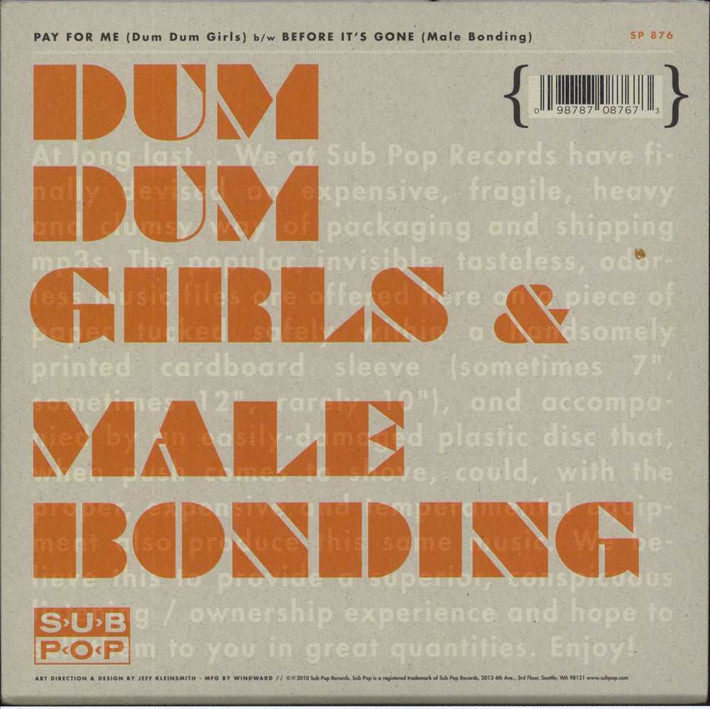 Dum Dum Girls Pay For Me US 7" vinyl single (7 inch record / 45) 098787087673