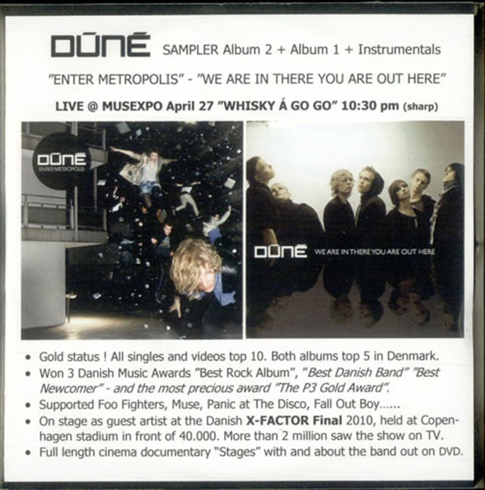 Dune (Danish Indie Rock Band) Sampler US Promo CD-R acetate CDR-ACETATE