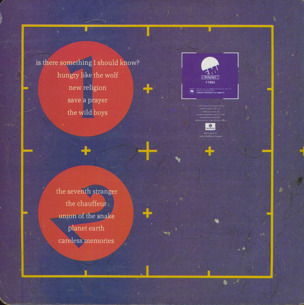 Duran Duran Arena Colombian vinyl LP album (LP record)