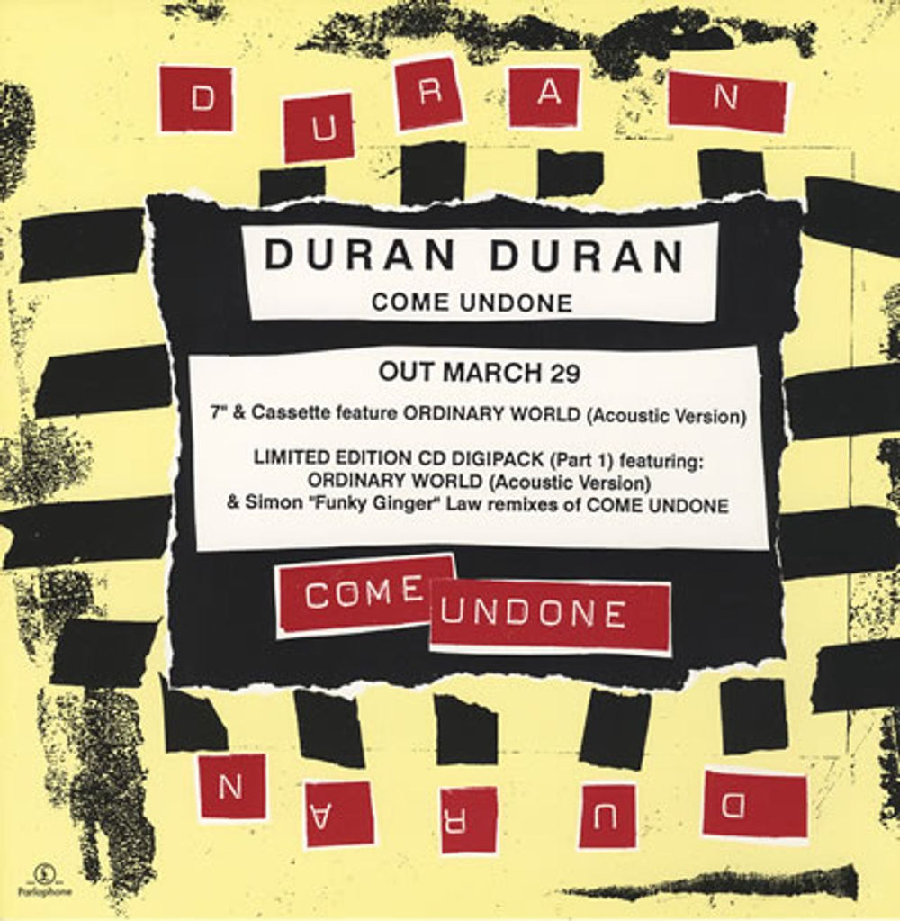 Duran Duran Come Undone - Display Card UK Promo display 12 X 12