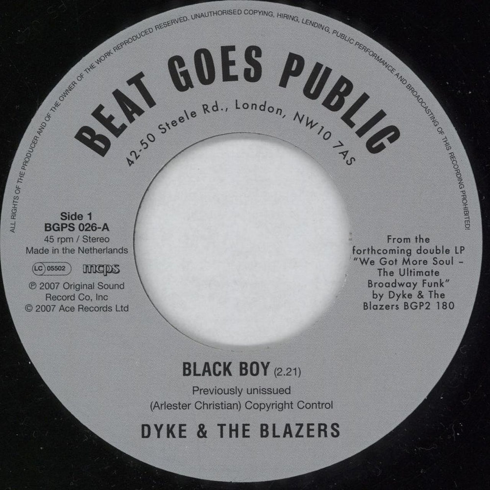 Dyke & The Blazers Black Boy UK 7" vinyl single (7 inch record / 45) BGPS026