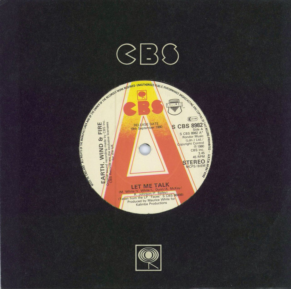 Earth Wind & Fire Let Me Talk - 'A' Label UK Promo 7" vinyl single (7 inch record / 45) SCBS8982