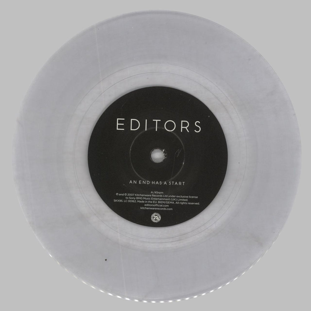 Editors An End Has A Start - Clear Vinyl UK 7" vinyl single (7 inch record / 45) EB707AN411951