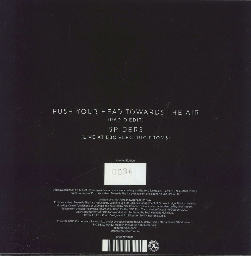 Editors Push Your Head Towards The Air - EX UK 7" vinyl single (7 inch record / 45) 886972712871