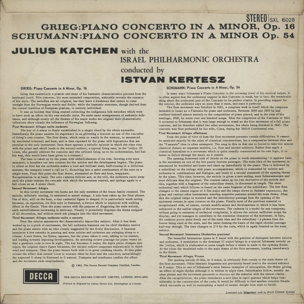Edvard Grieg GRIEG / SCHUMAN: Piano Concerto / Piano Concerto - 1st UK vinyl LP album (LP record)