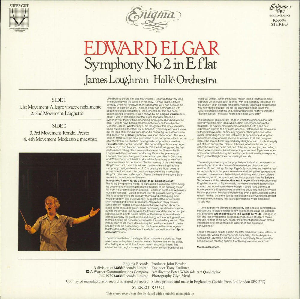 Edward Elgar Symphony No. 2 in E Flat UK vinyl LP album (LP record)