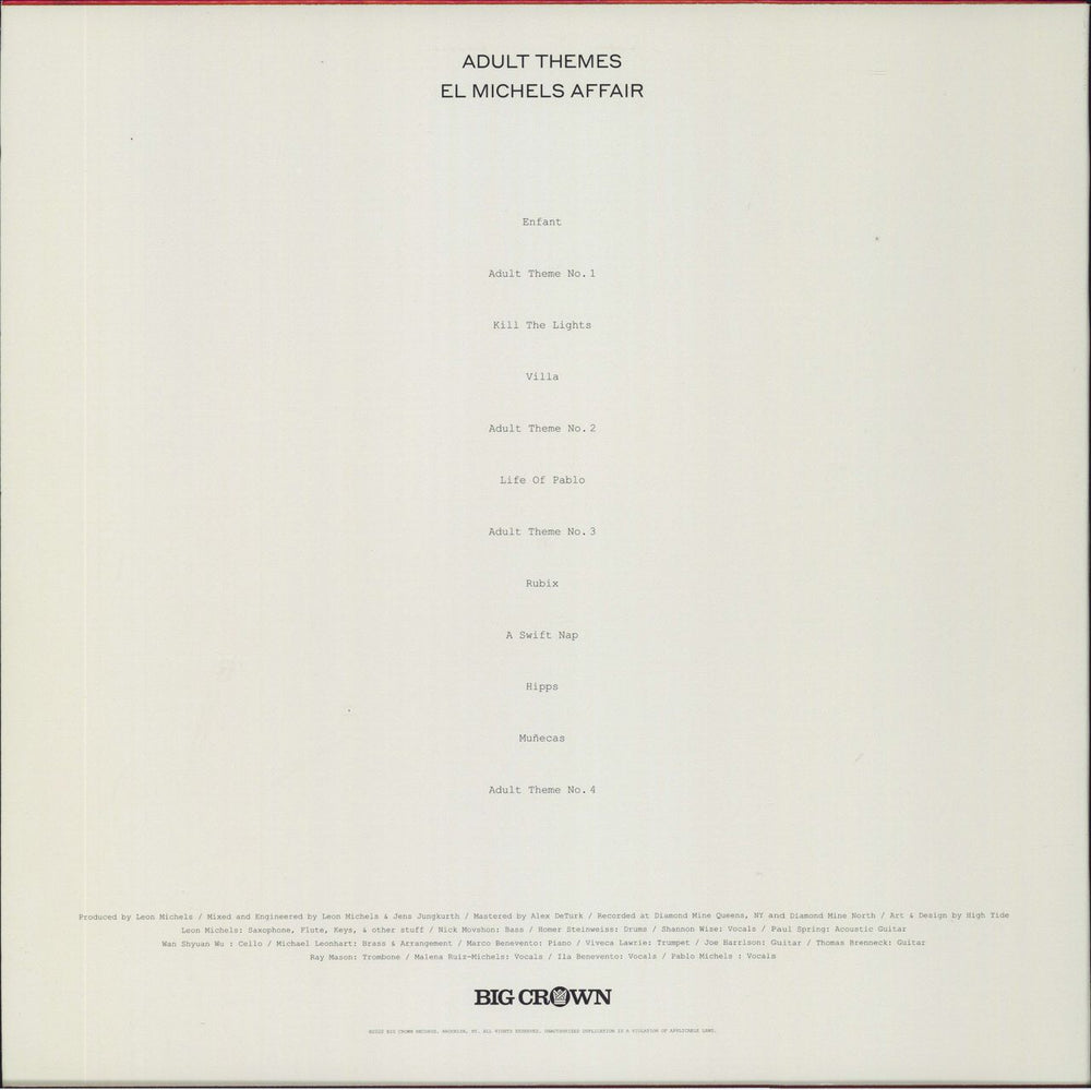 EL MICHELS AFFAIR Adult Themes - White Vinyl US vinyl LP album (LP record)