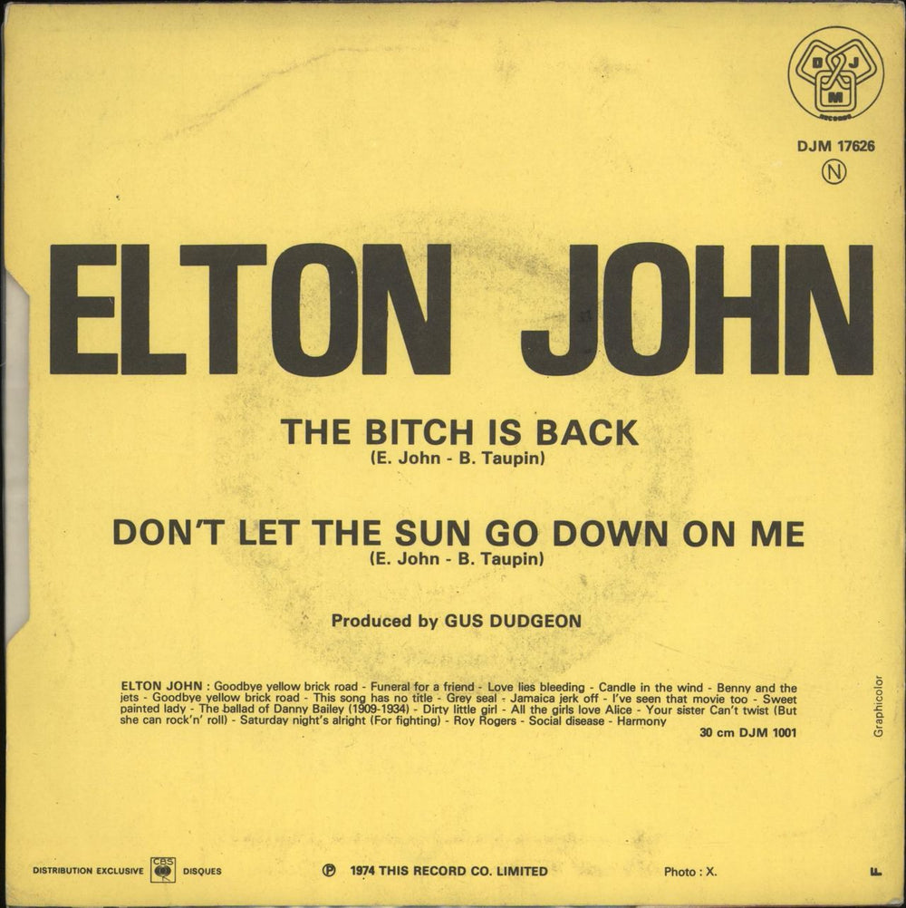 Elton John The Bitch Is Back French 7" vinyl single (7 inch record / 45)