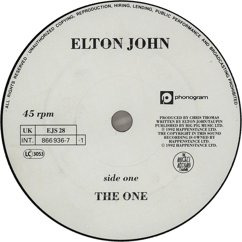 Elton John The One UK 7" vinyl single (7 inch record / 45) JOH07TH751031