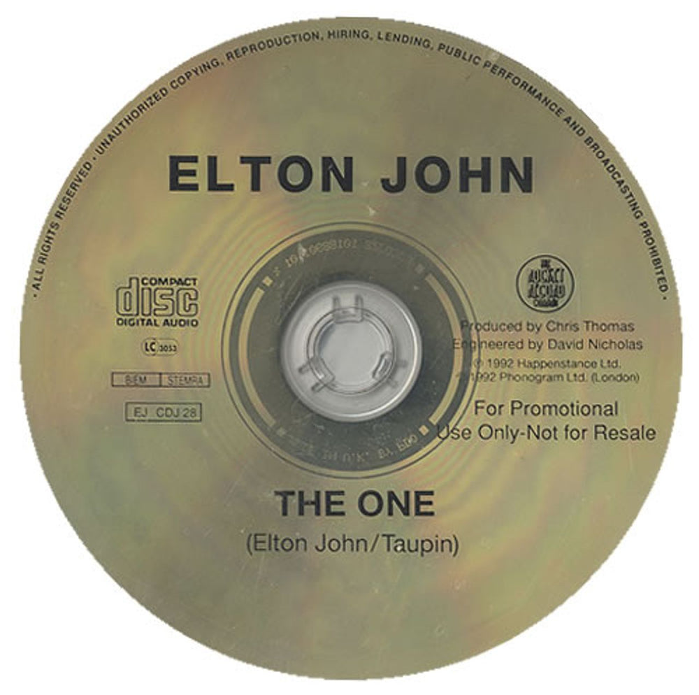 Elton John The One UK Promo CD single (CD5 / 5") EJCDJ28