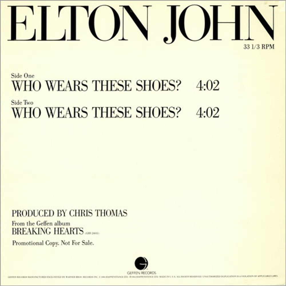 Elton John Who Wears These Shoes? US Promo 12" vinyl single (12 inch record / Maxi-single) PRO-A-2188