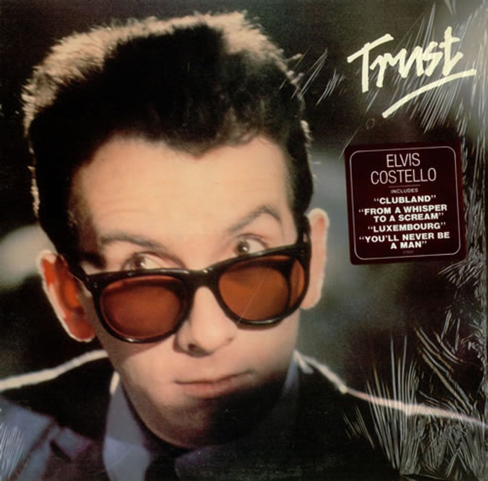 Elvis Costello Trust - stickered shrink US vinyl LP album (LP record) JC37051