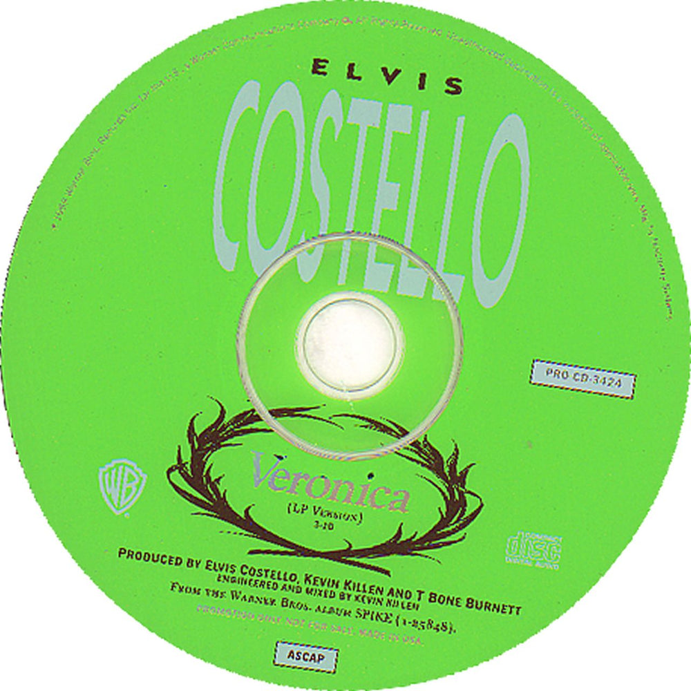 Elvis Costello Veronica US Promo CD single (CD5 / 5") PRO-CD-3424