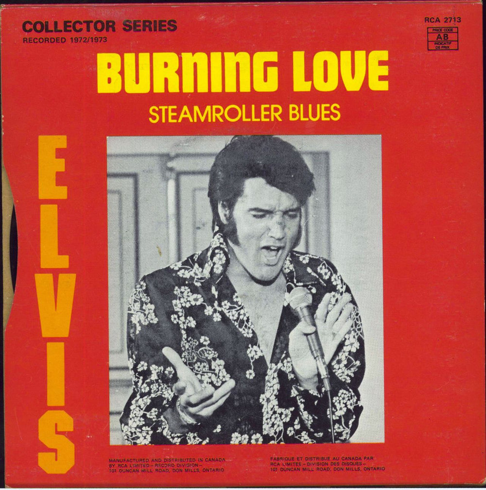 Elvis Presley Burning Love Canadian 7" vinyl single (7 inch record / 45)