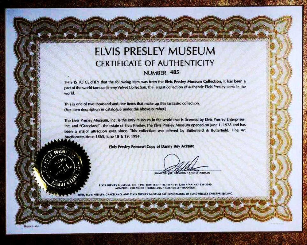 Elvis Presley Elvis Presley's Personal Acetate of Danny Boy UK memorabilia