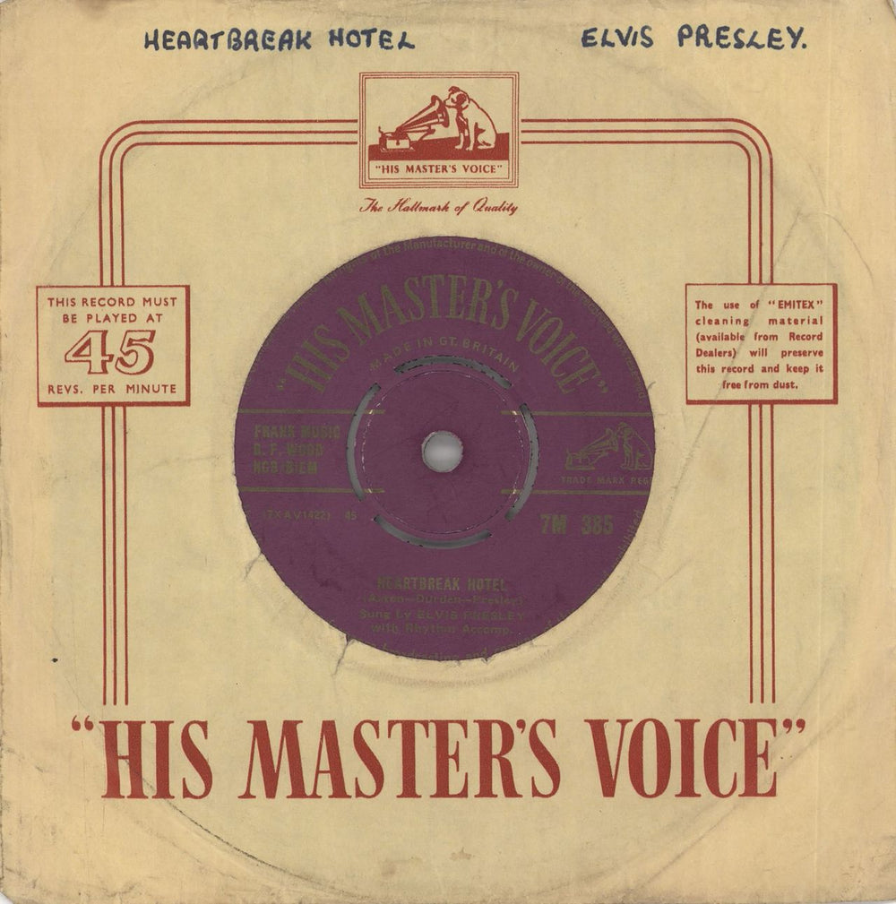 Elvis Presley Heartbreak Hotel - 1st - VG UK 7" vinyl single (7 inch record / 45) 7M385