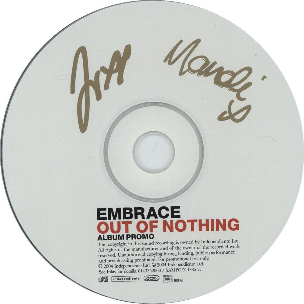 Embrace Out Of Nothing - Album Promo - Autograpged UK Promo CD album (CDLP) EMBCDOU664741