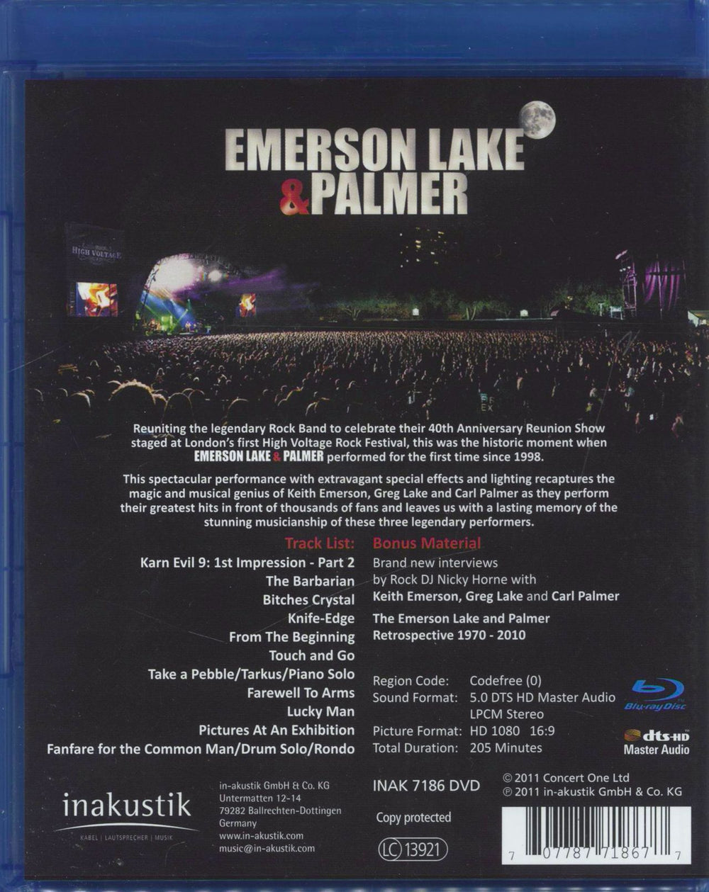 Emerson Lake & Palmer 40th Anniversary Reunion Concert German Blu Ray DVD