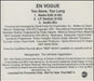 En Vogue Too Gone Too Long US Promo CD single (CD5 / 5") PRCD-9887-2