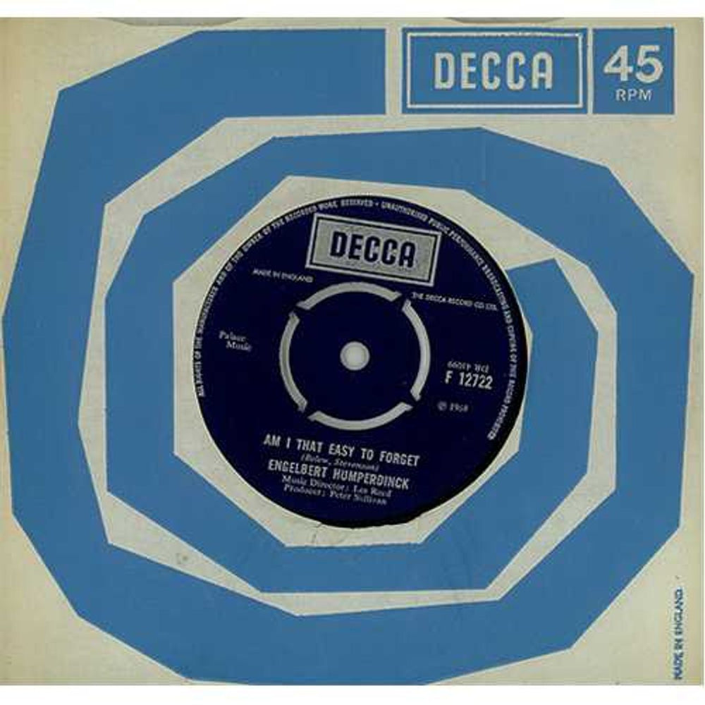 Engelbert Humperdinck (Singer) Am I That Easy To Forget UK 7" vinyl single (7 inch record / 45) F12722