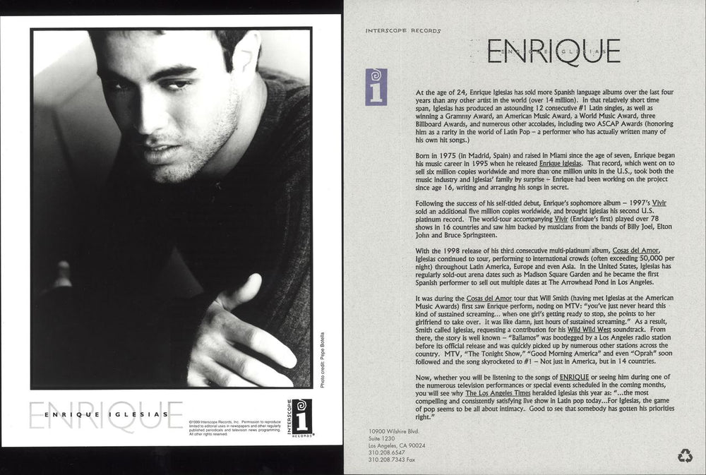 Enrique Iglesias Enrique - media pack US Promo media press pack