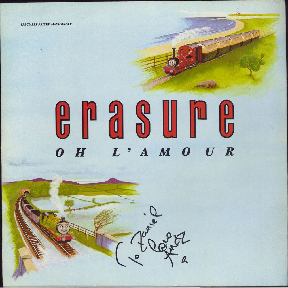 Erasure Oh L'amour - Thomas Tank Engine Sleeve - Autographed US 12" vinyl single (12 inch record / Maxi-single) 20471