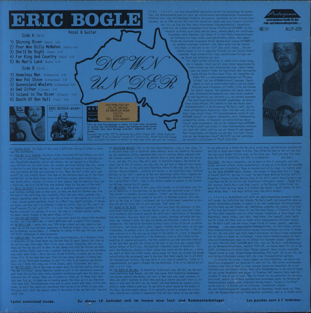 Eric Bogle Vol. 2, Down Under German vinyl LP album (LP record)